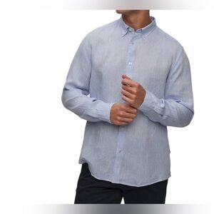 Boss Light Blue Casual Button-Down Shirt pure linen size XL